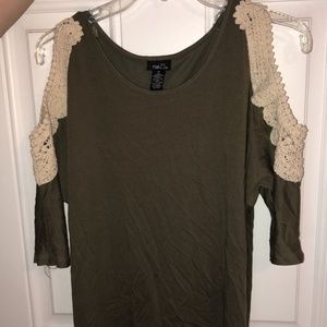 olive colored shirt
